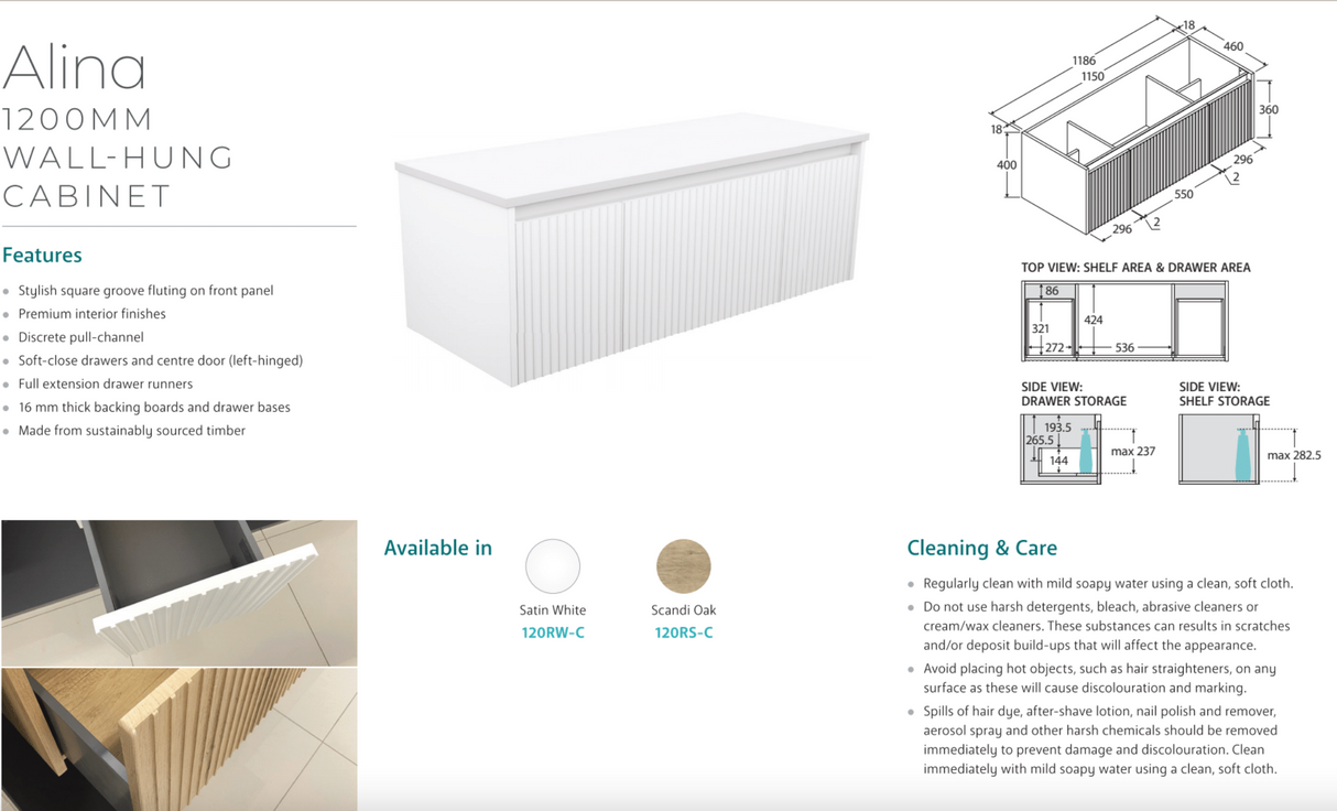 Montana MON120RW 1200 Alina Satin White Wall-Hung Vanity