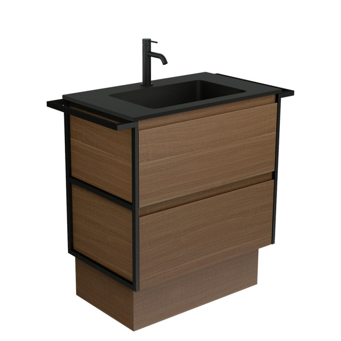 Fienza MON75BWAK Montana Amato 750 Walnut Vanity, Twin Towel Rails On Kickboard
