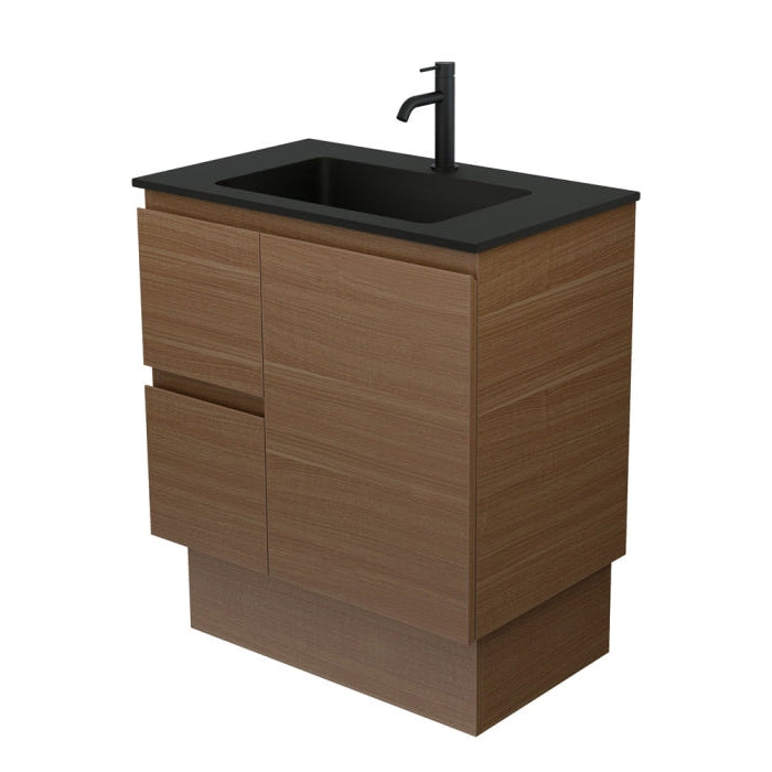 Fienza MON75WALR Montana Edge 750 Walnut Vanity on Kickboard, Left Drawers