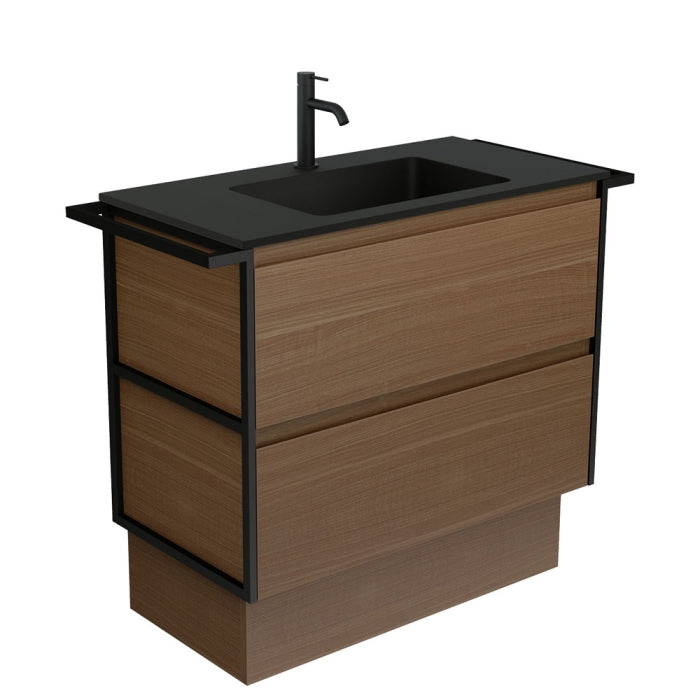 Fienza MON90BWATK Montana Amato 900 Walnut Vanity, Twin Towel Rails On Kickboard