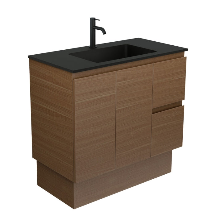 Fienza MON90WAKR Montana Edge 900 Walnut Vanity on Kickboard, Right Drawers