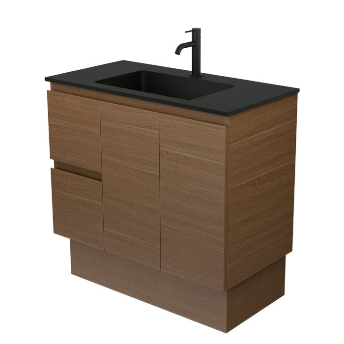 Fienza MON90WAKL Montana Edge 900 Walnut Vanity on Kickboard, Left Drawers