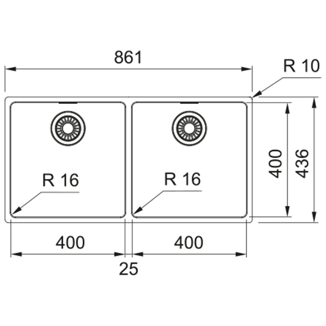 Franke Maris Double Bowl Flushmount Sink, MRX220-40/40