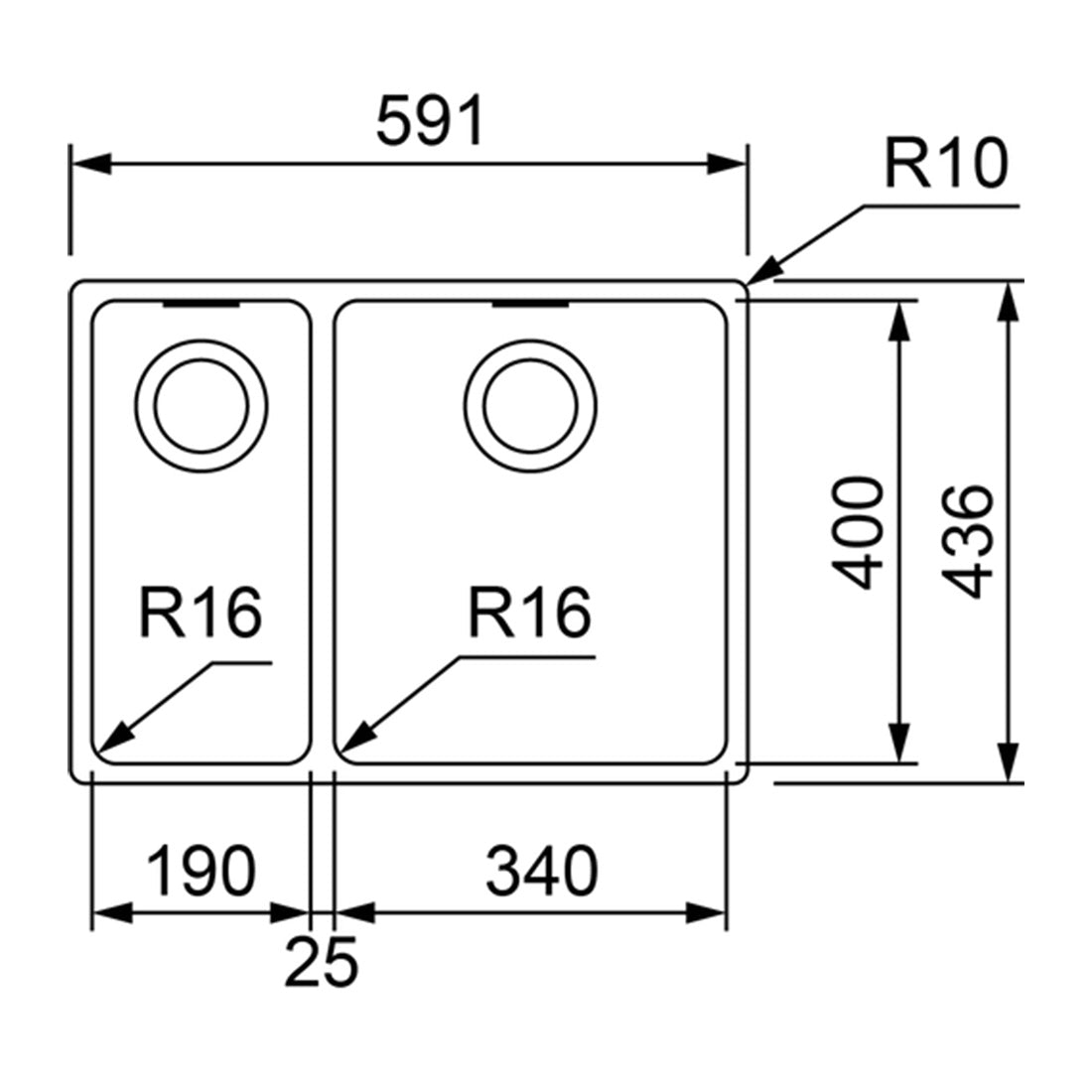 Franke Maris 1 & 1/22 Bowl Sink, Right Hand Small Bowl, MRX260-34/19 SBR