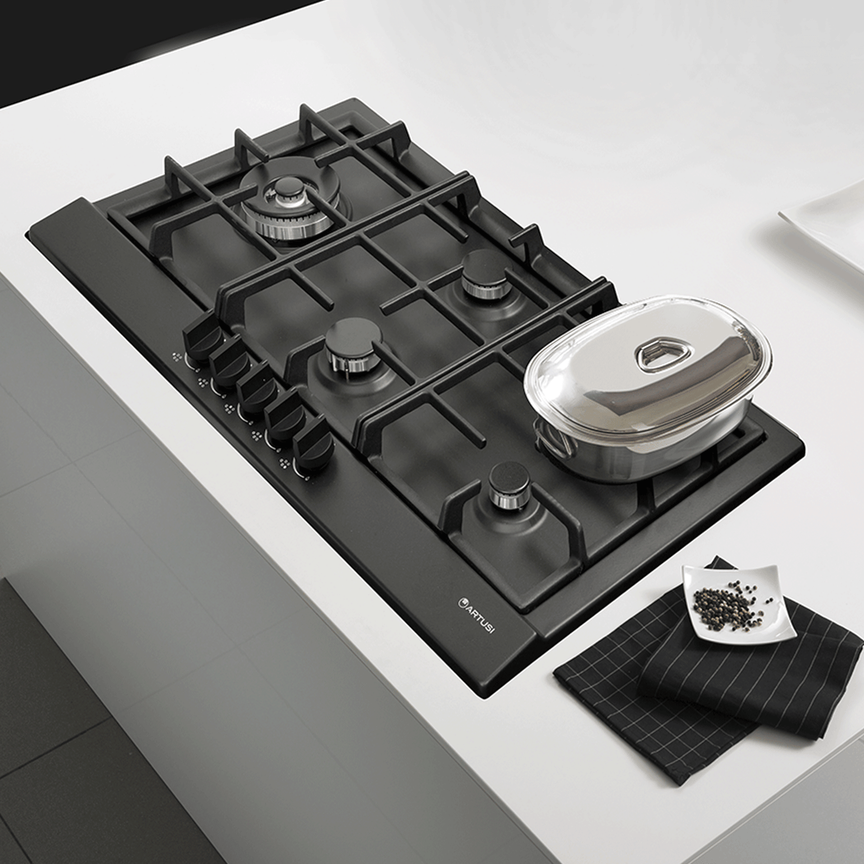 Artusi AGH91MB 90cm Black Finish Gas Cooktop
