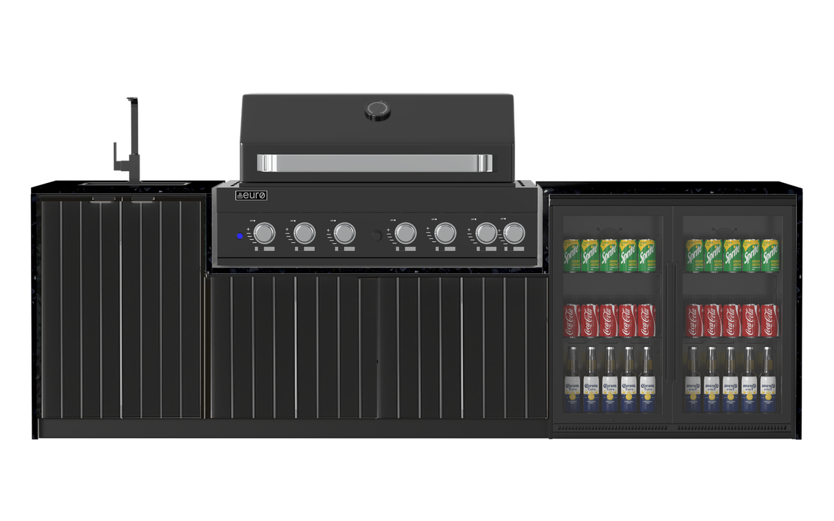 Euro Alfresco Monaco Outdoor Kitchen, Black Appliances, 2845mm Wide