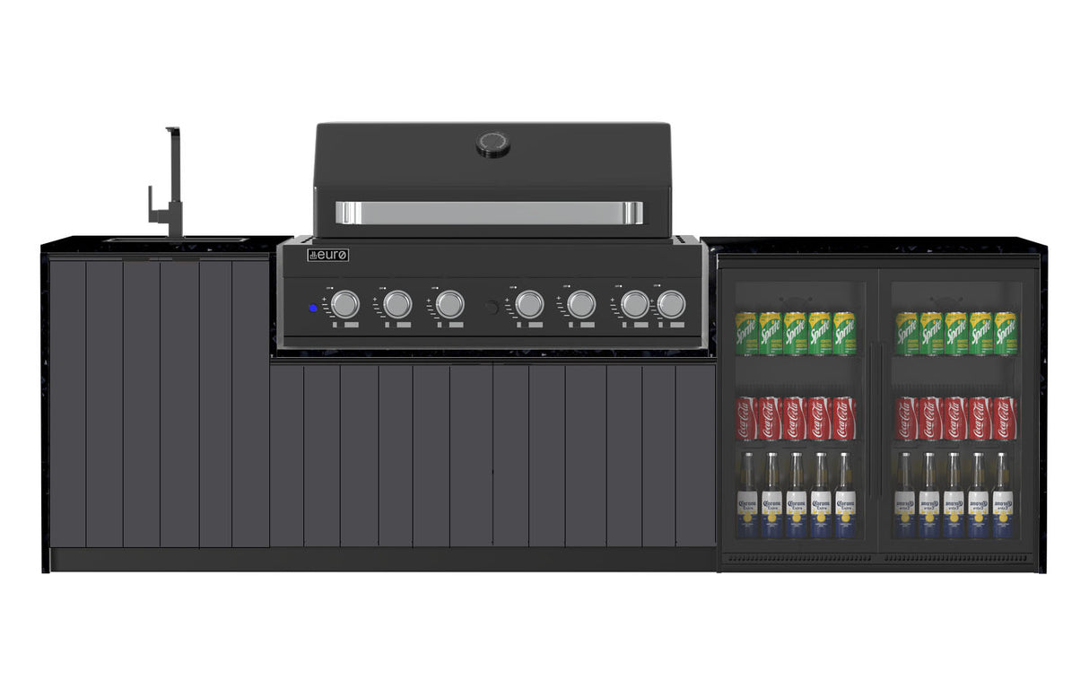 Euro Alfresco Monaco Outdoor Kitchen, Black Appliances, 2845mm Wide