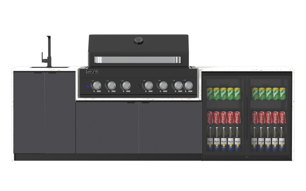 Euro Alfresco Monaco Outdoor Kitchen, Black Appliances, 2845mm Wide