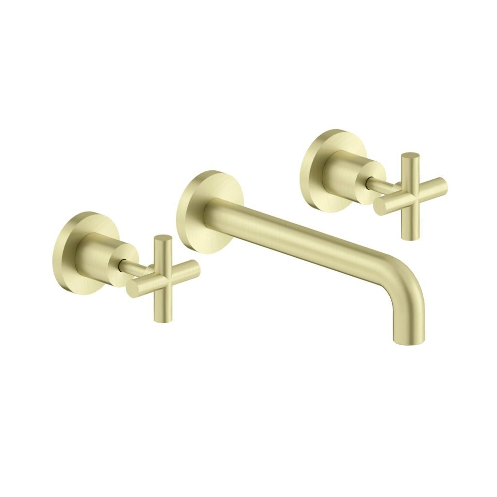 Nero X Plus Wall Basin Set Fixed Spout - Brushed Gold