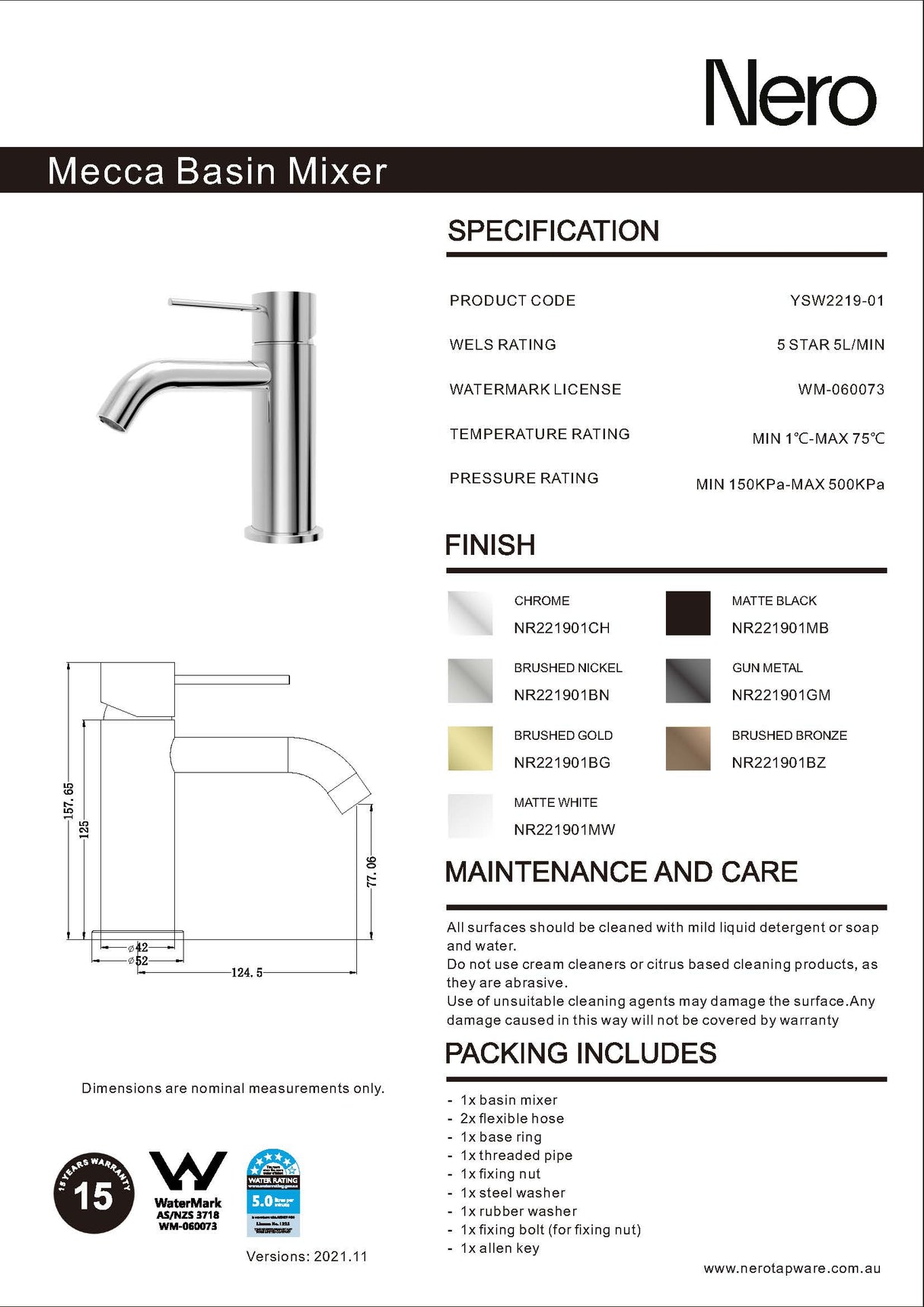 Nero Mecca Basin Mixer Chrome NR221901CH