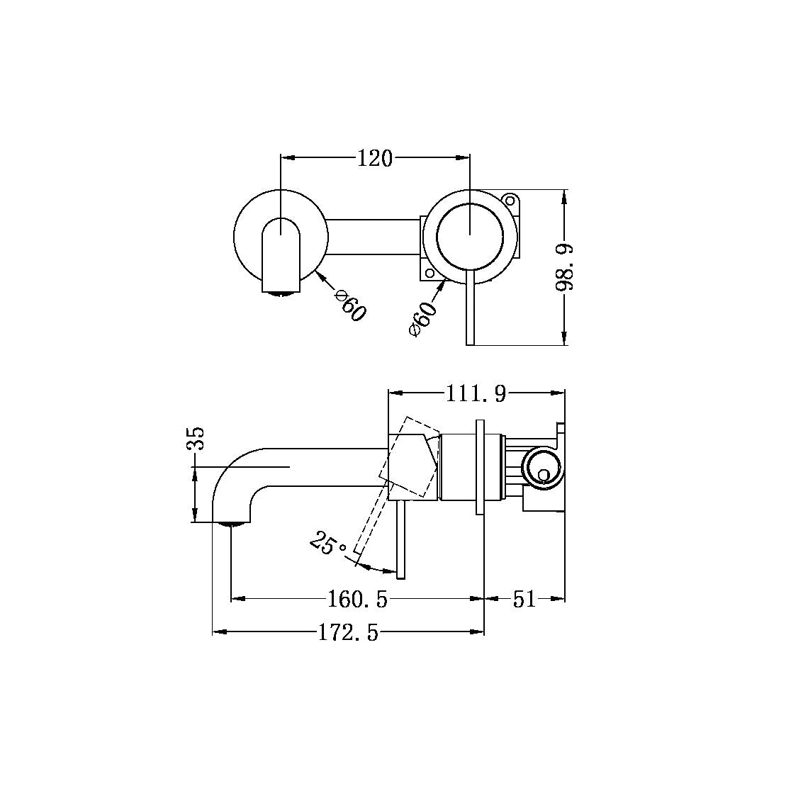 Nero Mecca Wall Mixer Set Basin / Bath (Separate Backplates) - Brushed Bronze