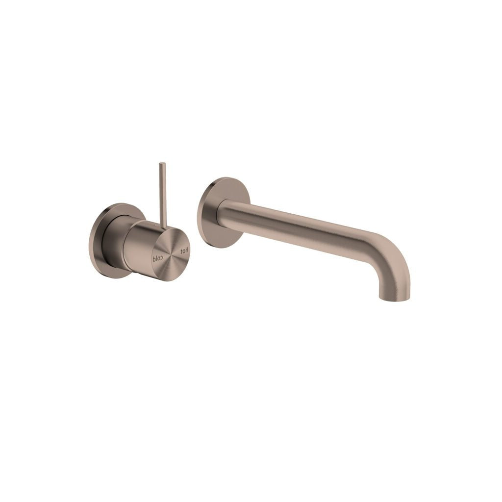 Nero Mecca Wall Mixer Set Basin / Bath (Separate Backplates) Handle Up - Brushed Bronze