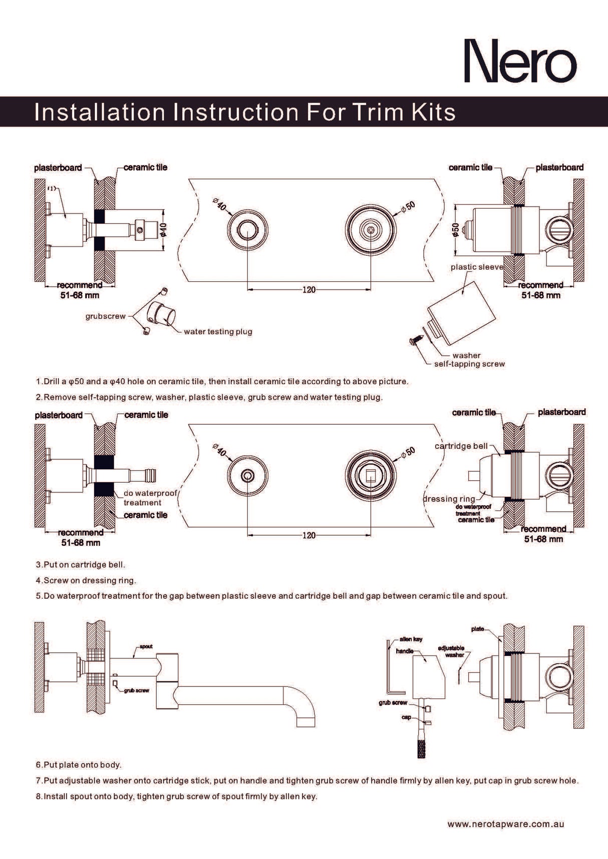 Nero Mecca Wall Basin/Bath Mixer Swivel Spout 225mm Brushed Gold NR221910RBG