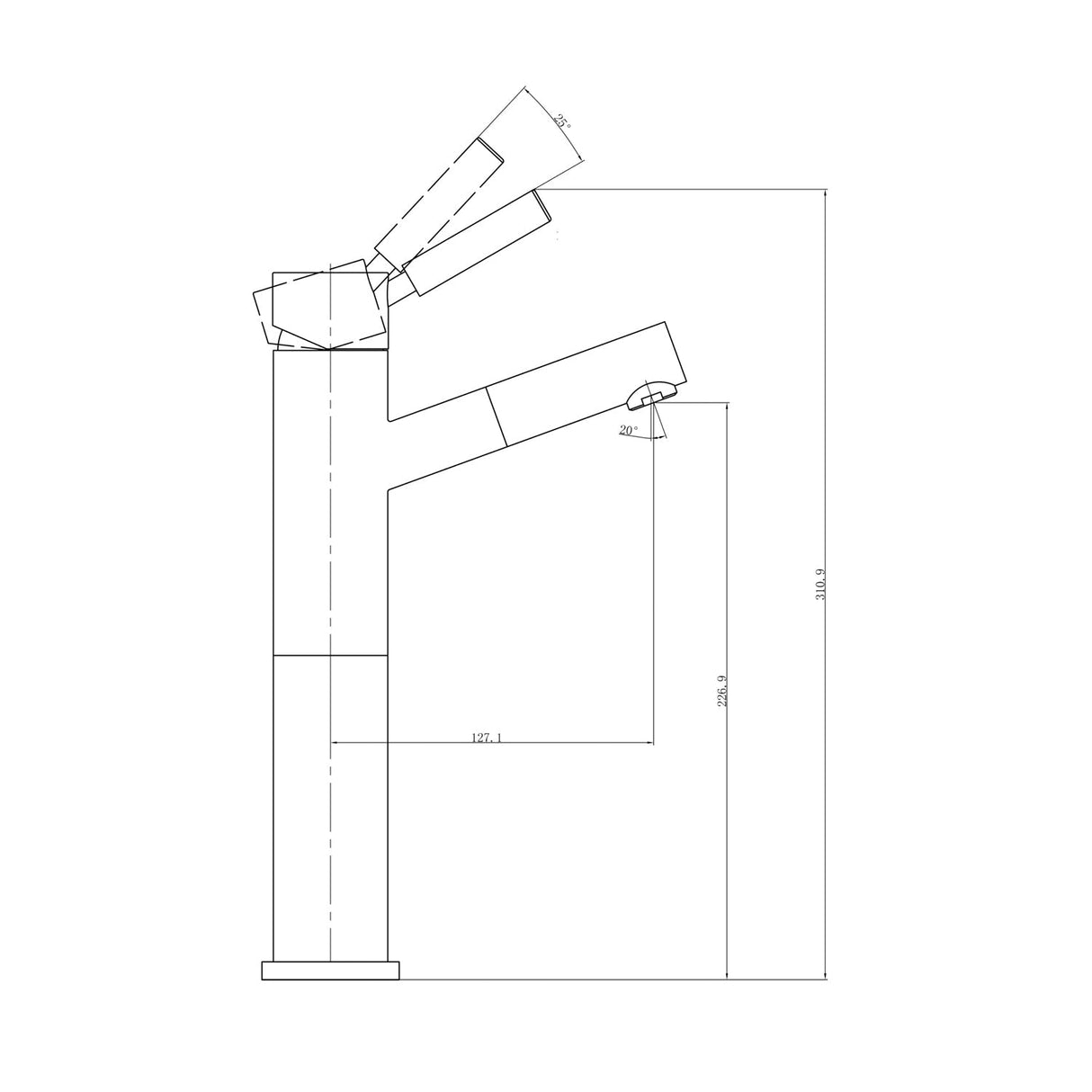 Nero NR250801aCH Dolce Angle Spout Tall Basin Mixer - Chrome