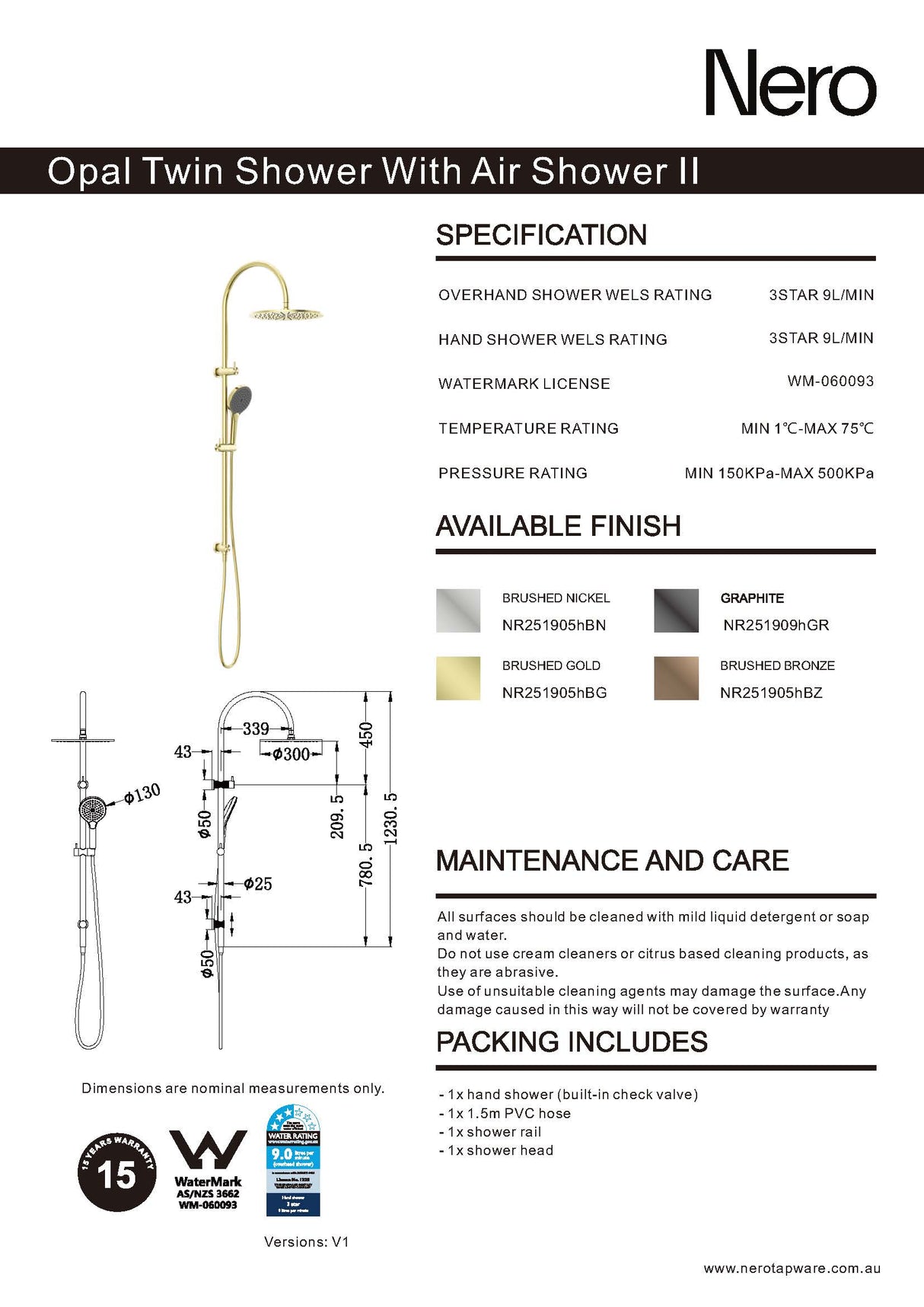 Nero Opal Twin Shower With Air Shower II Graphite NR251905HGR