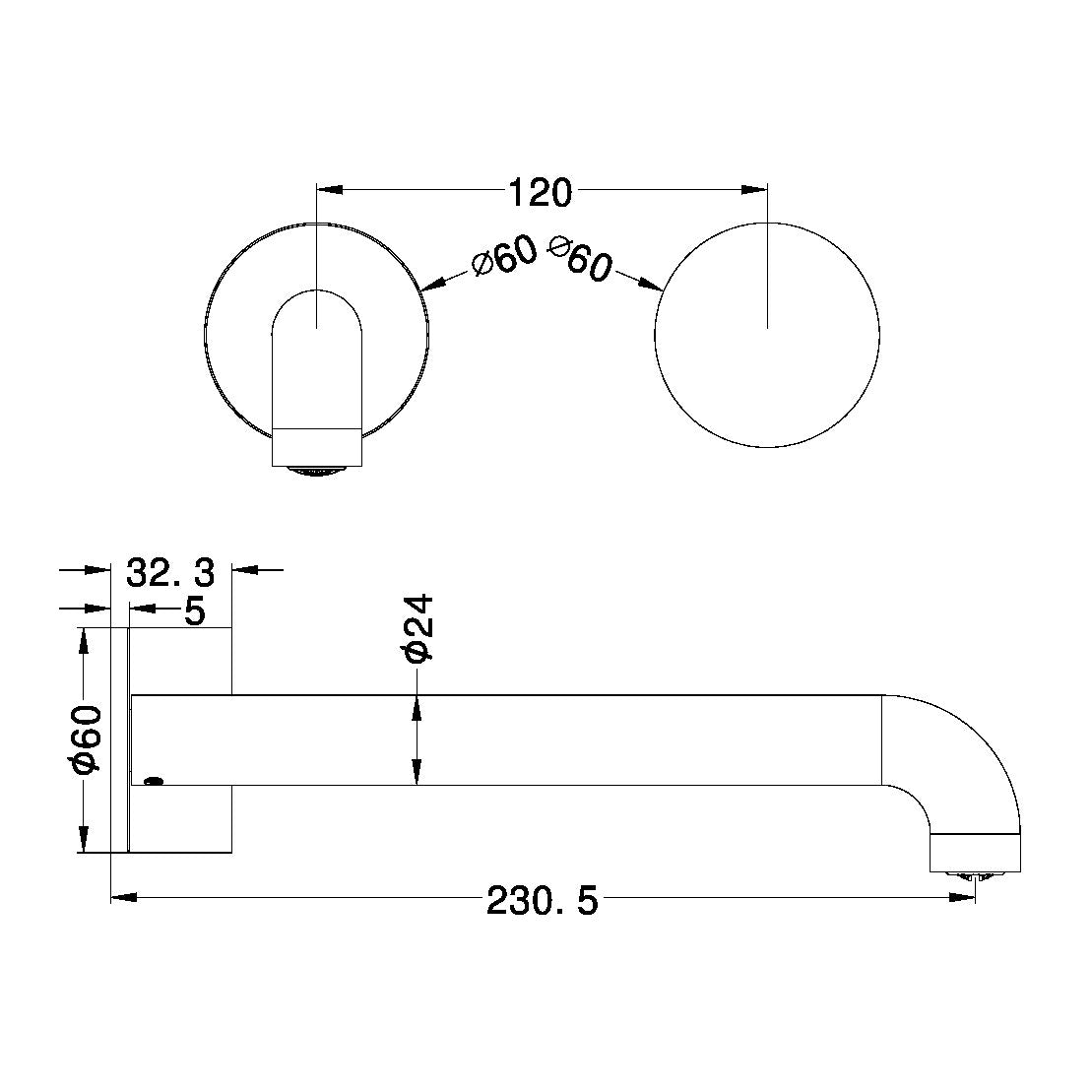 Nero Kara Progressive Wall Basin Mixer Set - Brushed Nickel