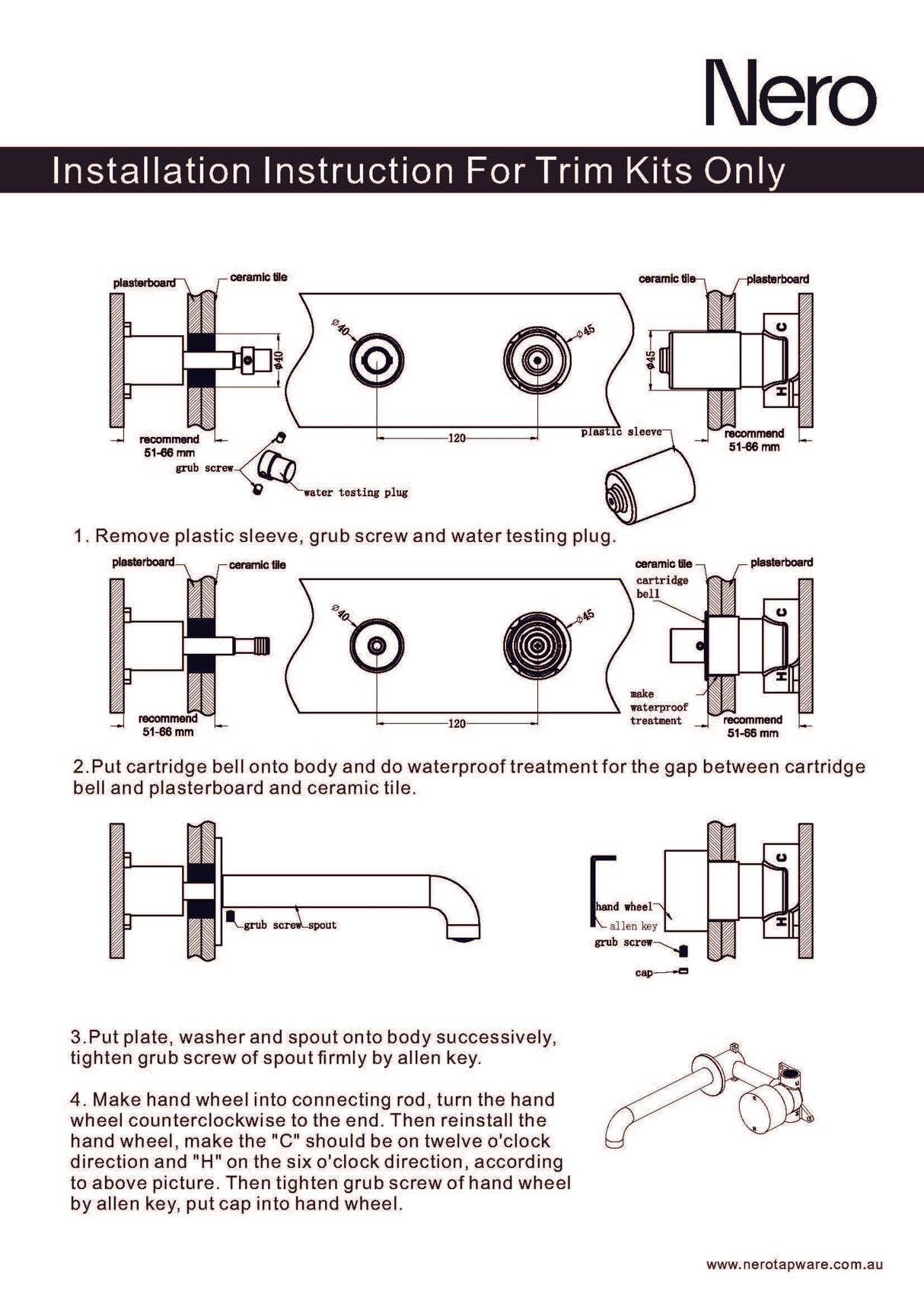 Nero Kara Progressive Wall Basin/Bath Mixer Separate Back Plate 120mm Chrome NR271907a120CH
