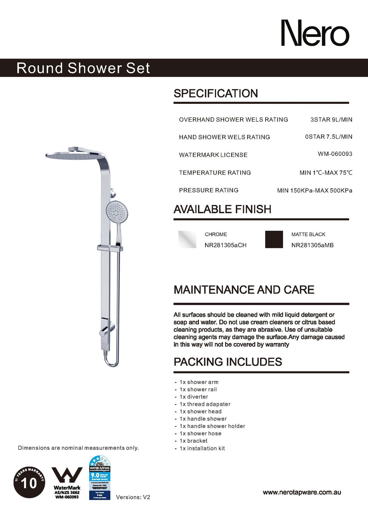 Nero Astra Rain Round Shower Set Single Hose Matte Black NR281305AMB