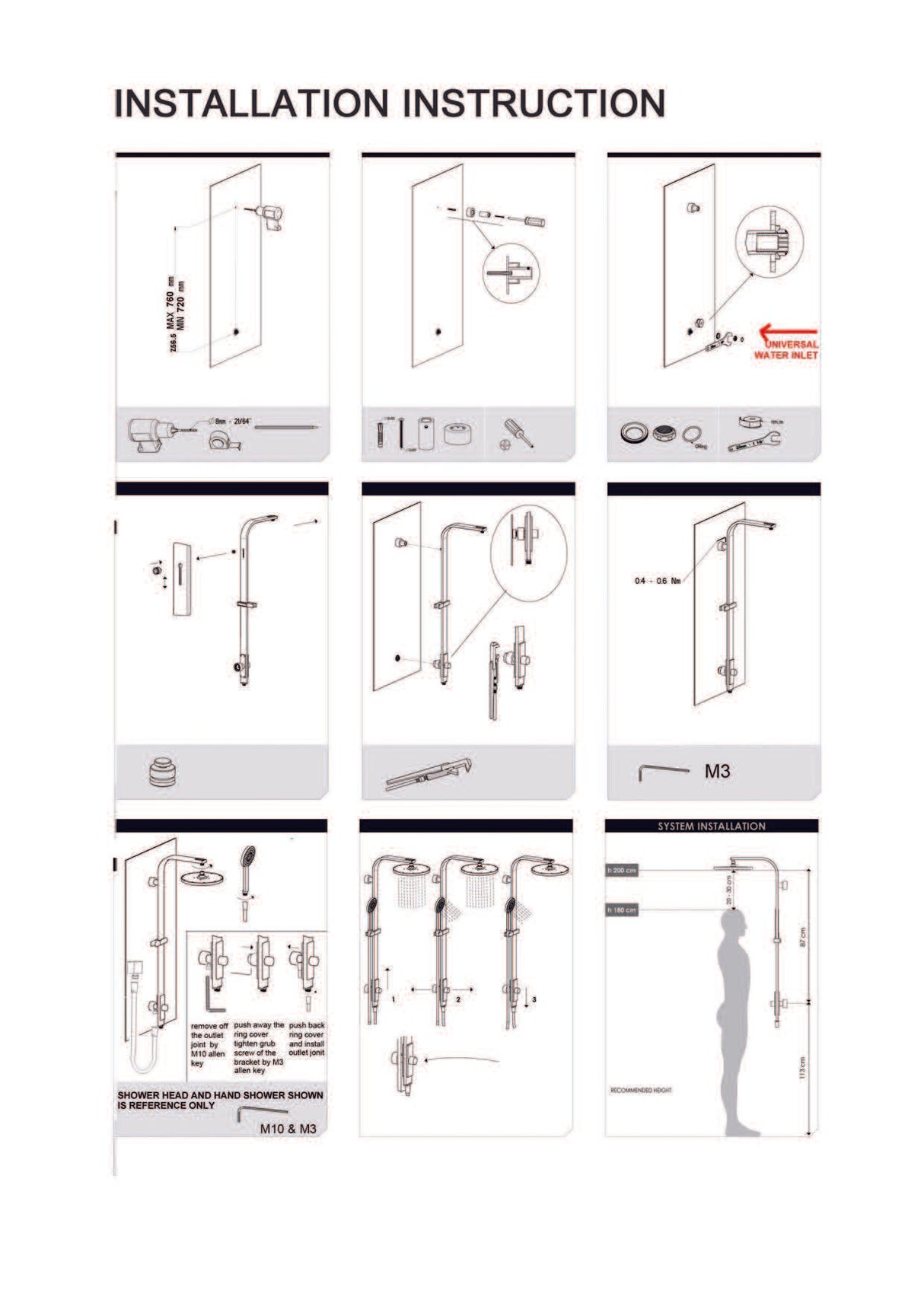 Nero Astra Rain Square Shower Set Single Hose Chrome NR281305CCH