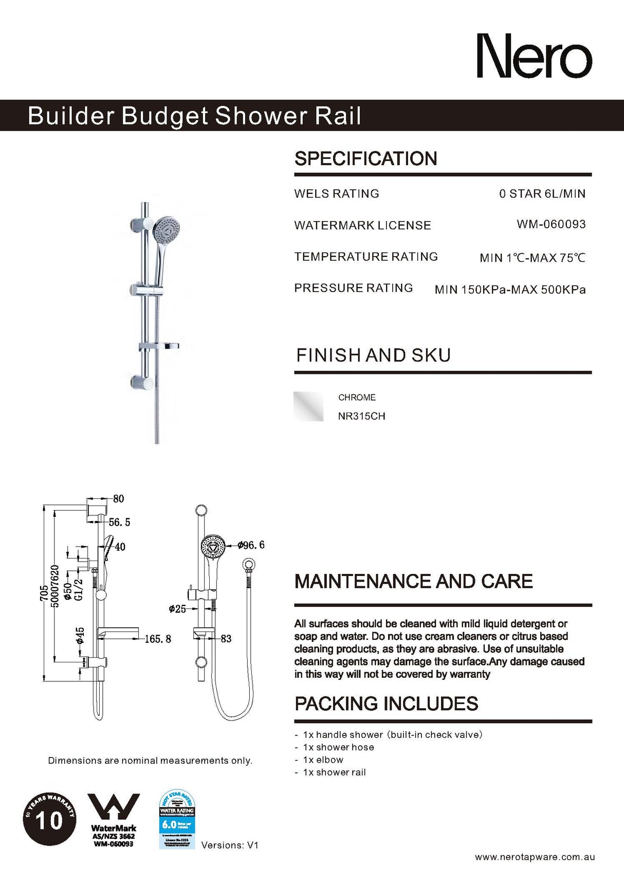 Nero Builder Budget Rail Shower Chrome NR315CH
