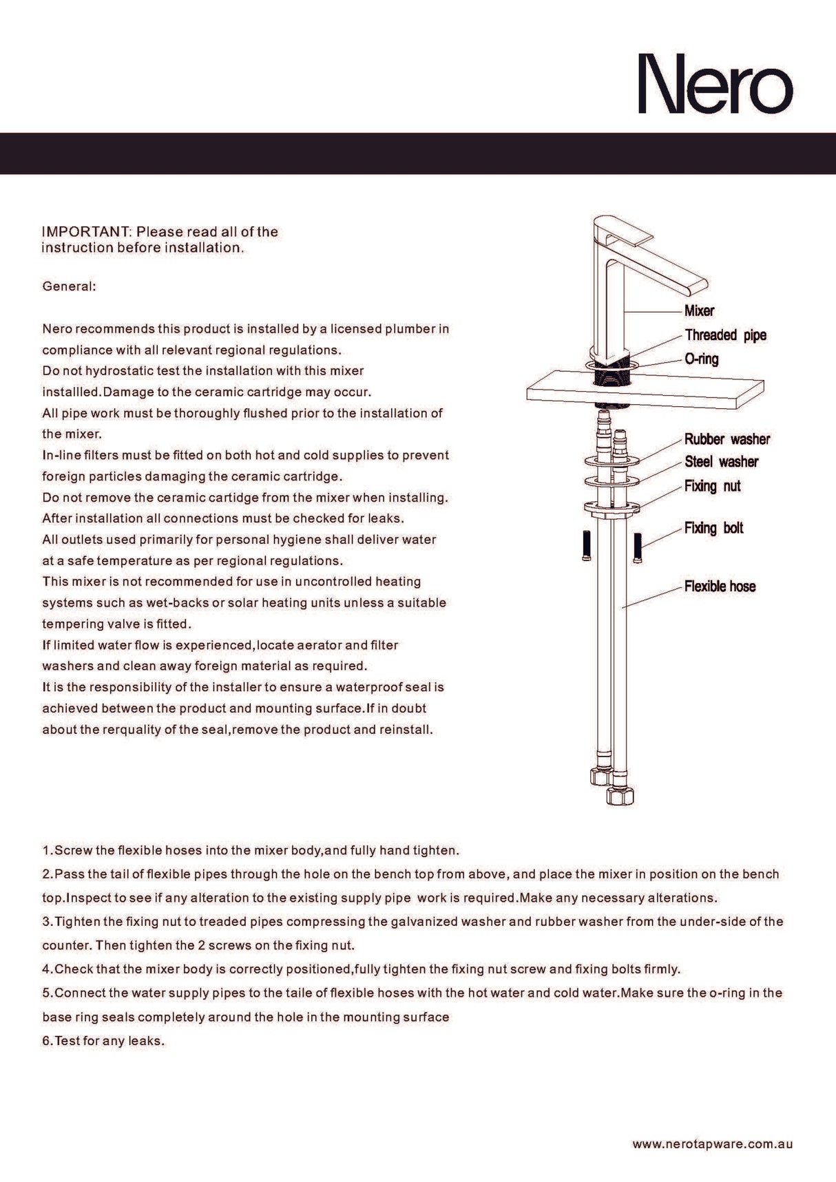Nero Bianca Mid Tall Basin Mixer Matte Black NR321501DMB