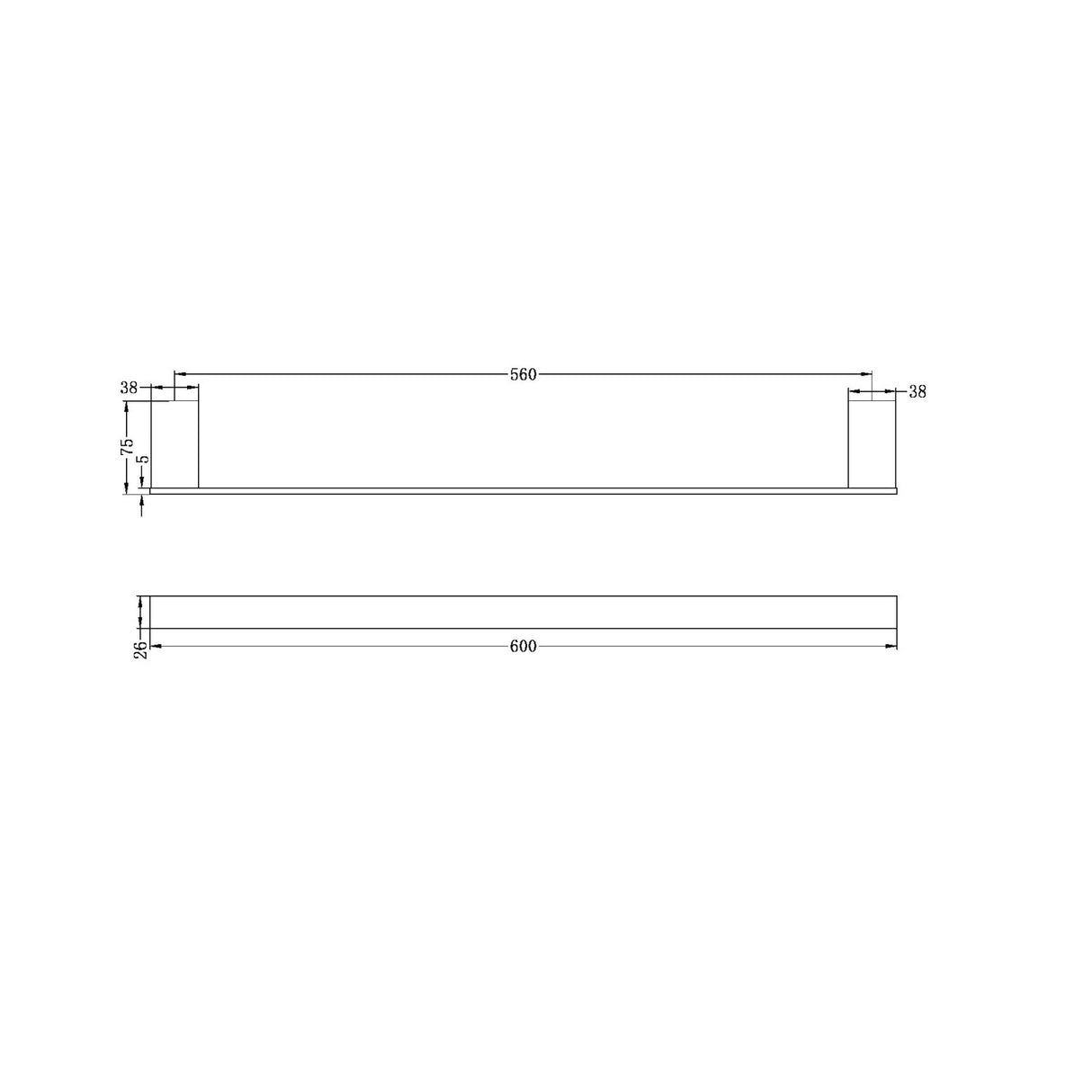 Nero NR4624MB Celia Single Towel Rail 600mm - Matte Black