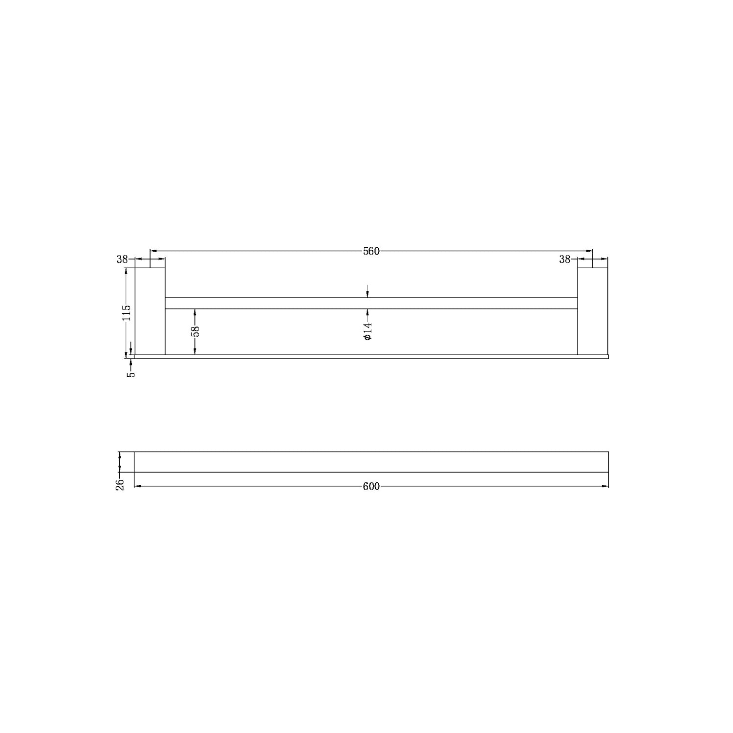 Nero NR4624dMB Celia Double Towel Rail 600mm - Matte Black