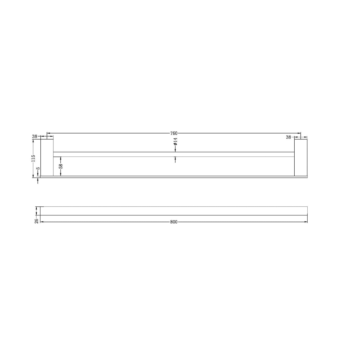 Nero NR4630dMB Celia Double Towel Rail 800mm - Matte Black