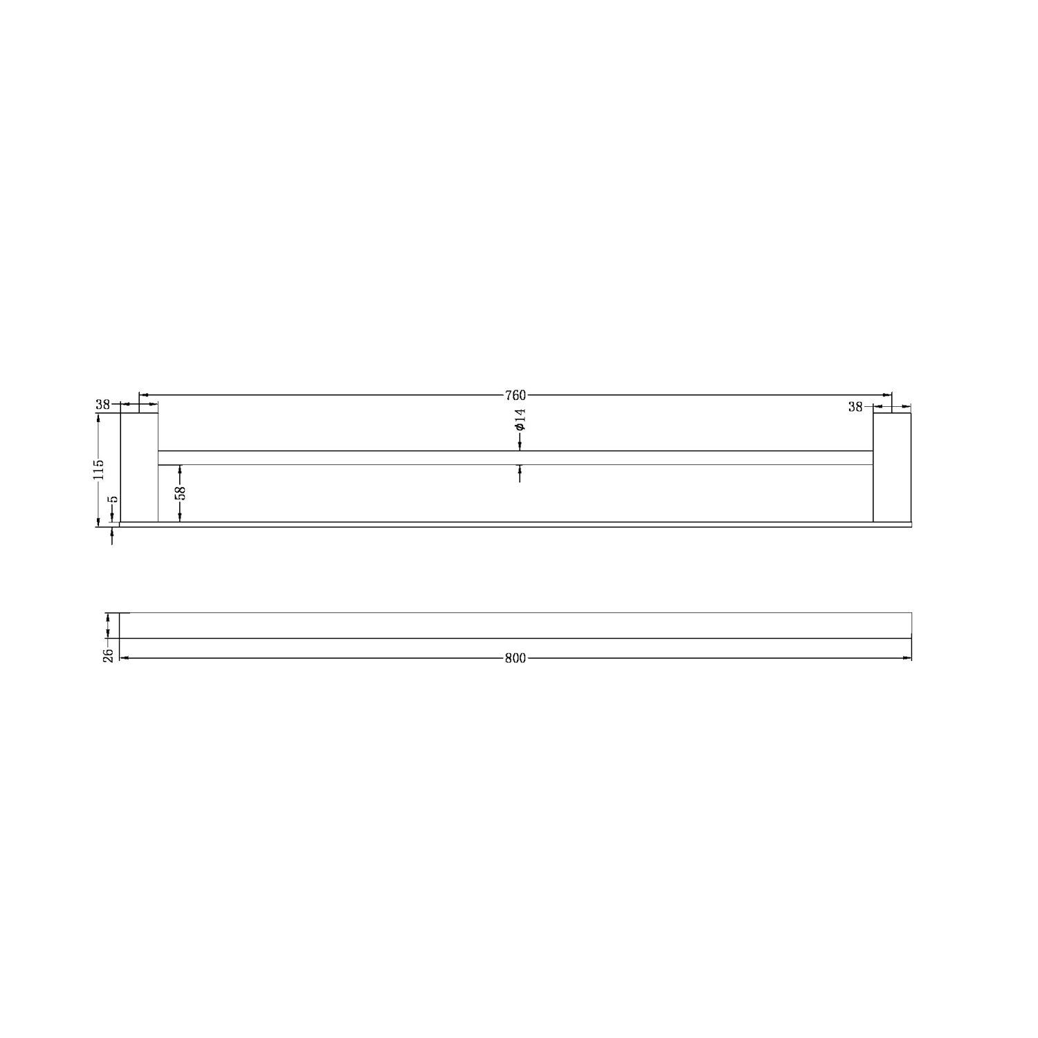 Nero NR4630dMB Celia Double Towel Rail 800mm - Matte Black