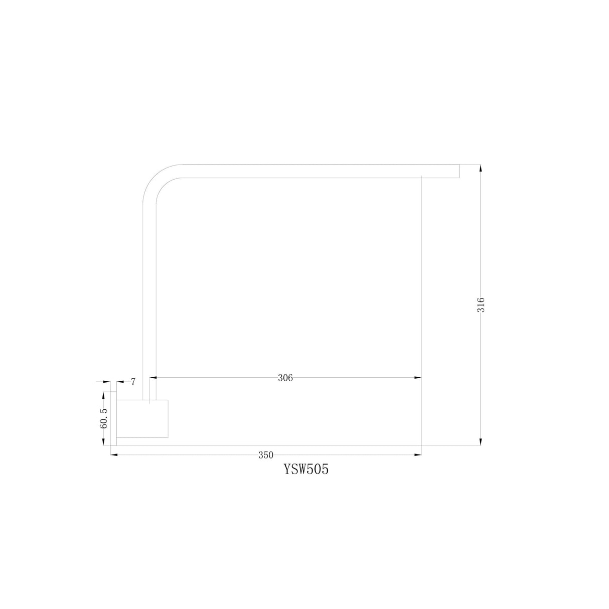 Nero NR505CH Square Swivel Shower Arm - Chrome