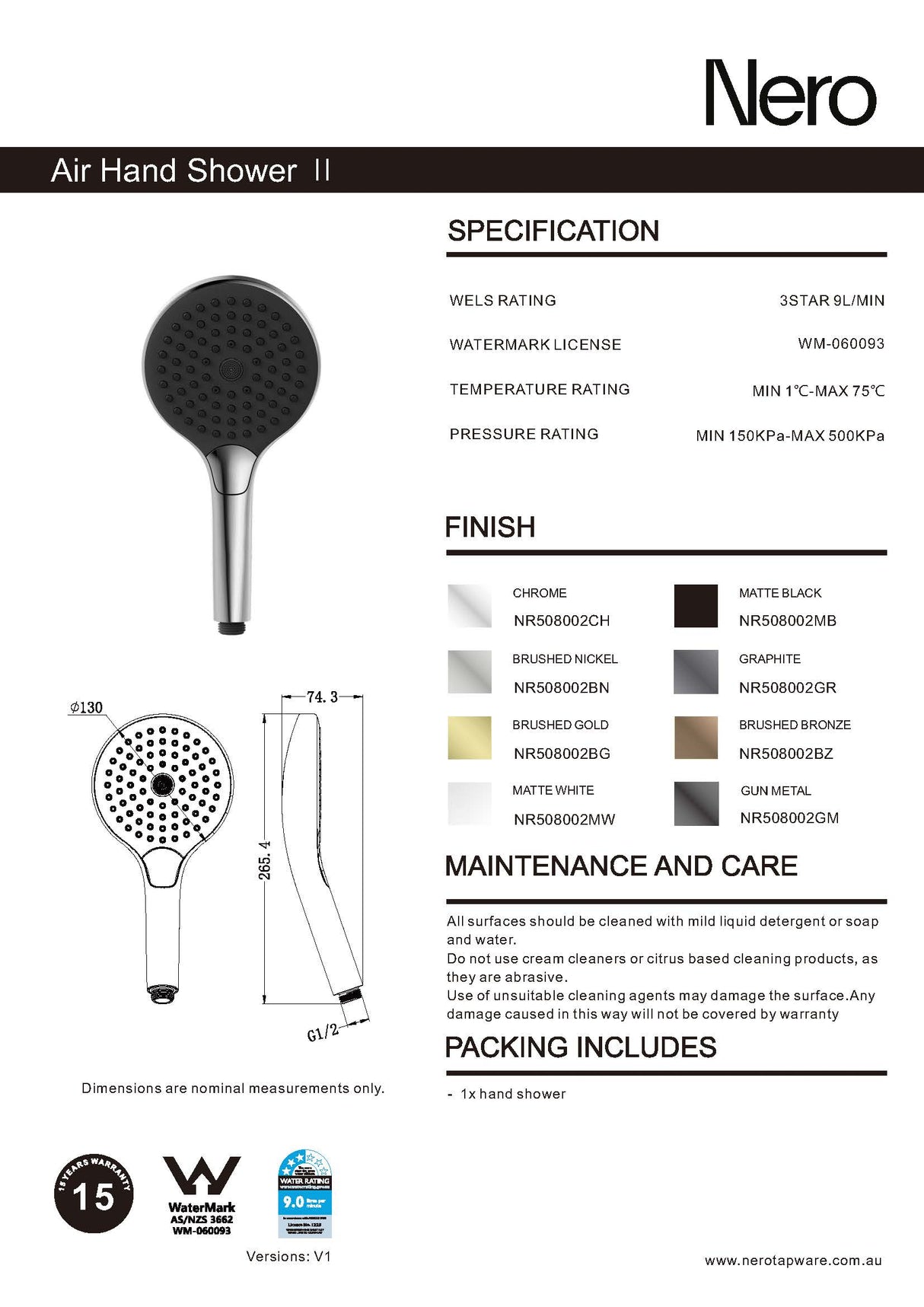 Nero Air Hand Shower II Brushed Gold NR508002BG