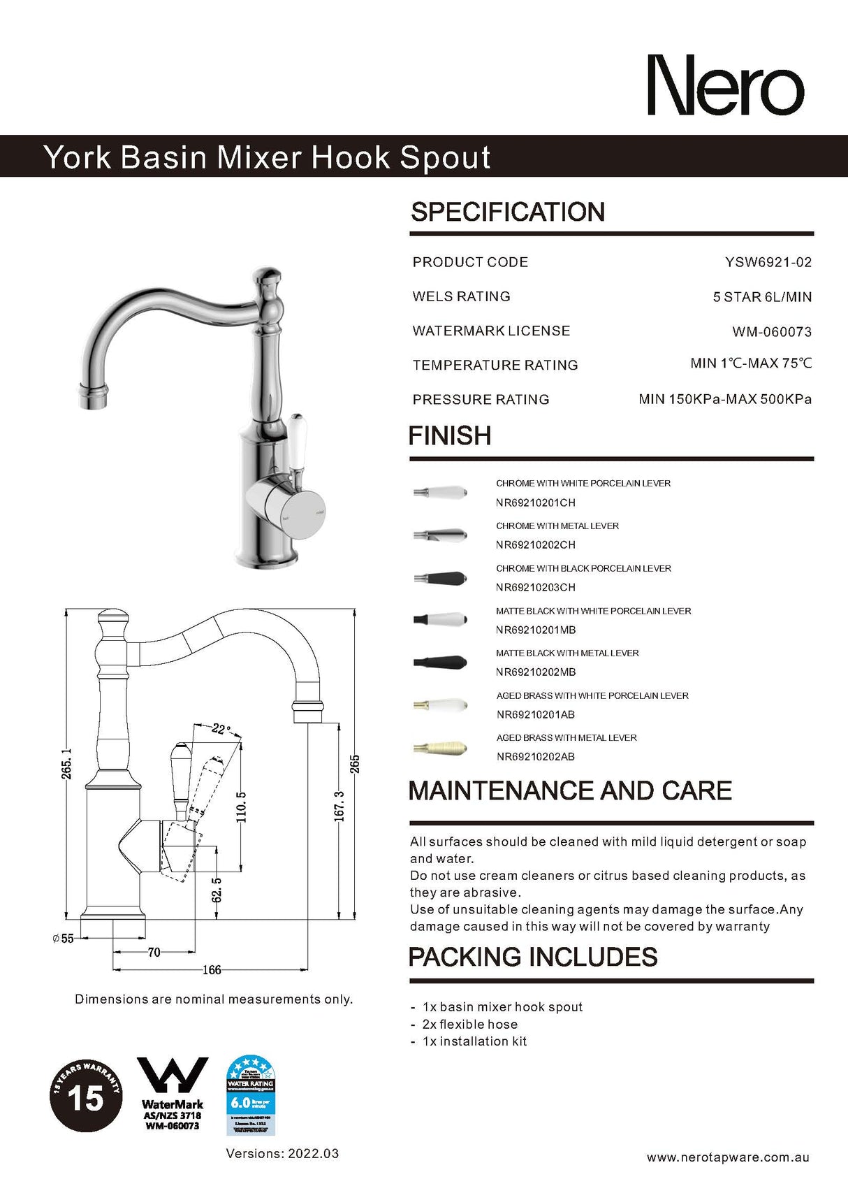 Nero York Tall Basin Mixer Hook Spout With Metal Lever, Matte Black NR69210202MB