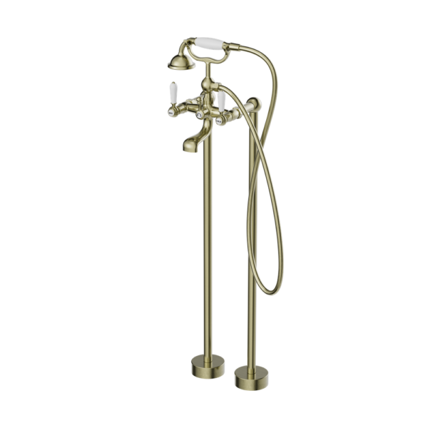 Nero York Freestanding Bath Set With Hand Shower - Aged Brass