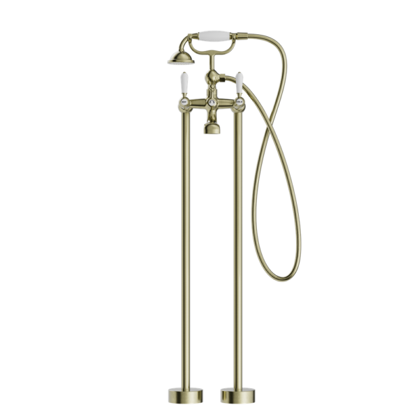 Nero York Freestanding Bath Set With Hand Shower - Aged Brass
