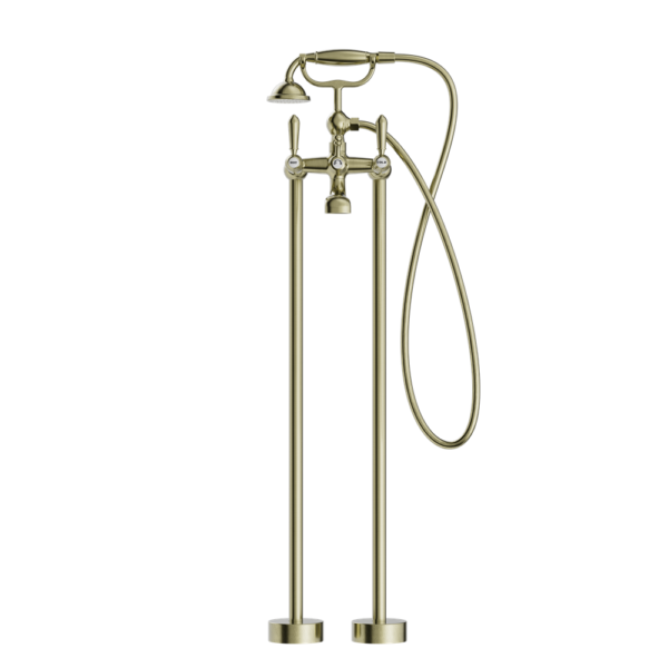 Nero York Freestanding Bath Set With Hand Shower - Aged Brass