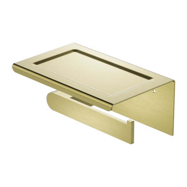 Nero NR9086ABG Bianca Toilet Roll Holder with Shelf - Brushed Gold