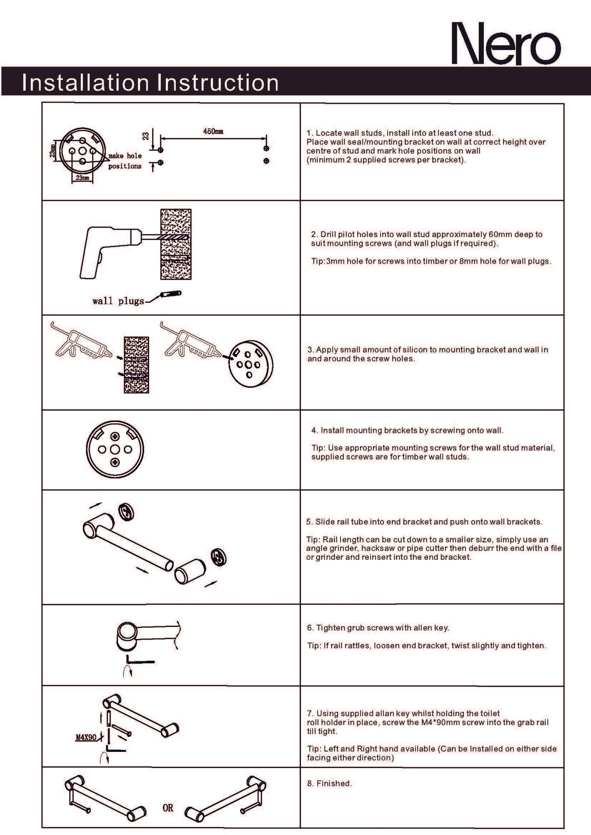 Nero Mecca Care 32mm Grab Rail With Toilet Roll Holder 450mm Brushed Bronze NRCR3218ABZ