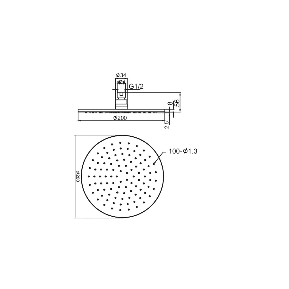 Nero NRROA0802MB Nova Round Shower Head - Matte Black