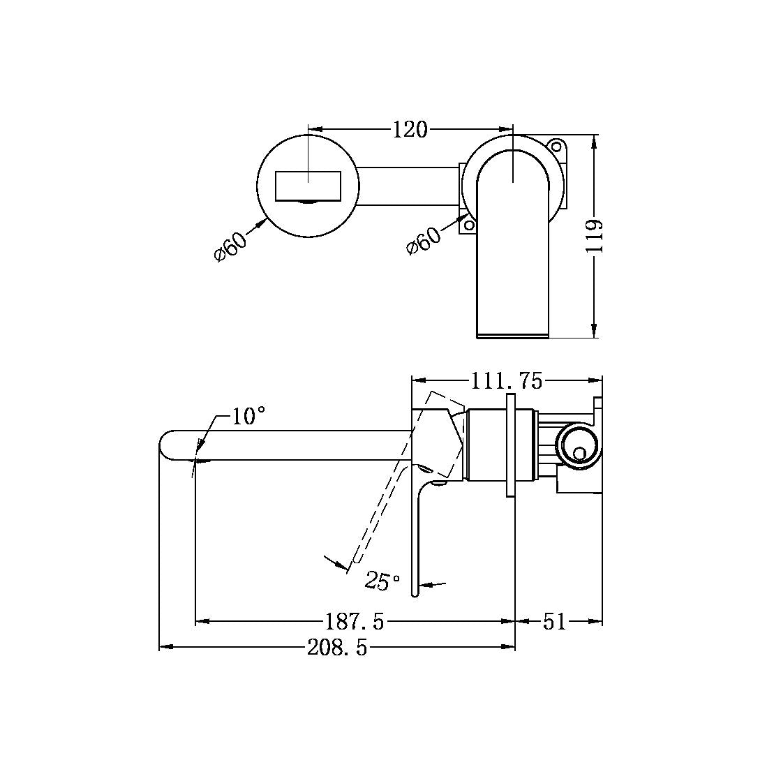 Nero Bianca Wall Basin/Bath Mixer (Separate Back Plate) - Brushed Bronze