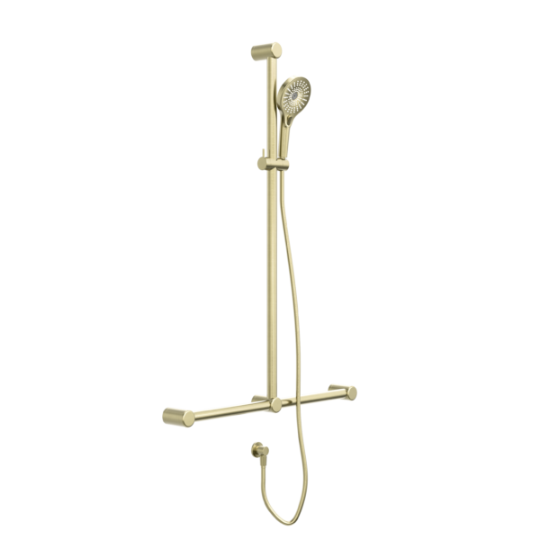 Nero NRCS006BG Mecca Care 32mm T Bar Grab Rail and Adjustable Shower Set - Brushed Gold