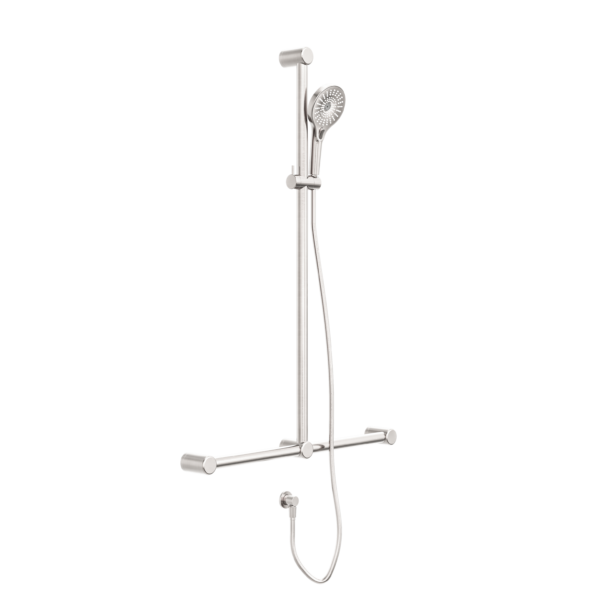 Nero NRCS006BN Mecca Care 32mm T Bar Grab Rail and Adjustable Shower Set - Brushed Nickel