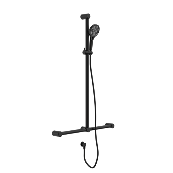 Nero NRCS006MB Mecca Care 32mm T Bar Grab Rail and Adjustable Shower Set - Matte Black