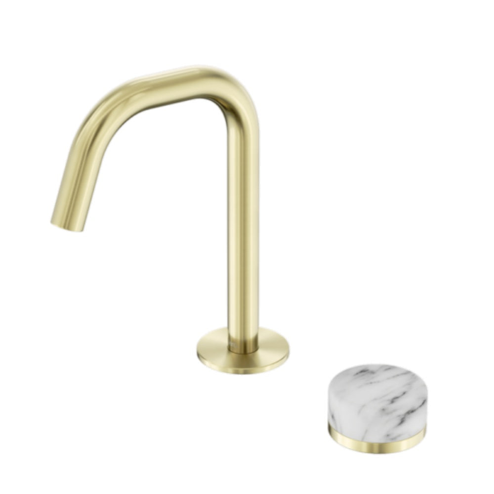 Nero Serenity Progressive Basin Mixer Edge Spout w/ Arabescato Corchia Handle Brushed Gold 24E046BG
