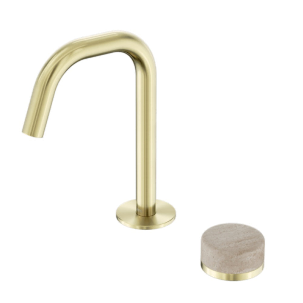 Nero Serenity Progressive Basin Mixer Edge Spout w/ Rome Travertine Handle Brushed Gold 24E045BG