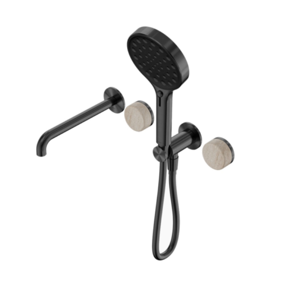 Nero Serenity Progressive Shower System w/ Spout w/ Rome Travertine Handle And Serenity Hand Shower Gunmetal 24E015GM