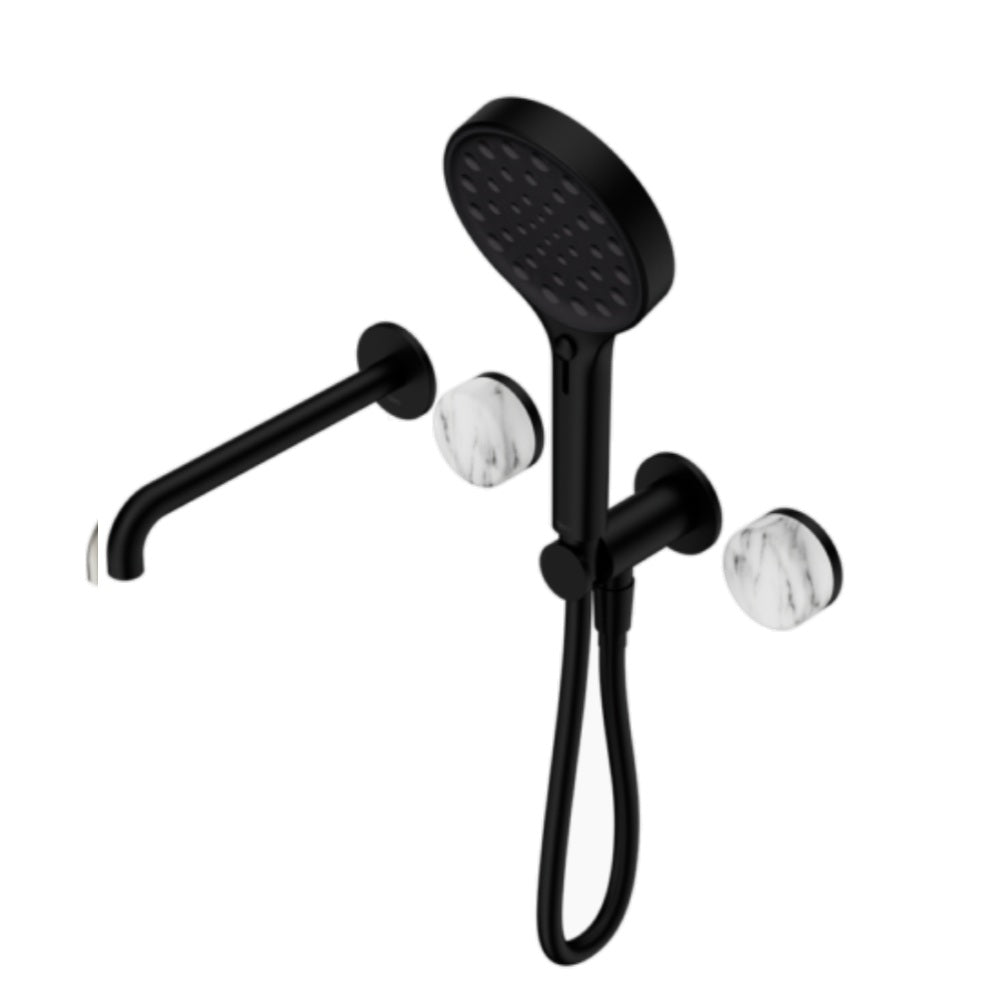 Nero Serenity Progressive Shower System w/ Spout w/ Arabescato Corchia Handle And Serenity Hand Shower Matte Black 24E016MB