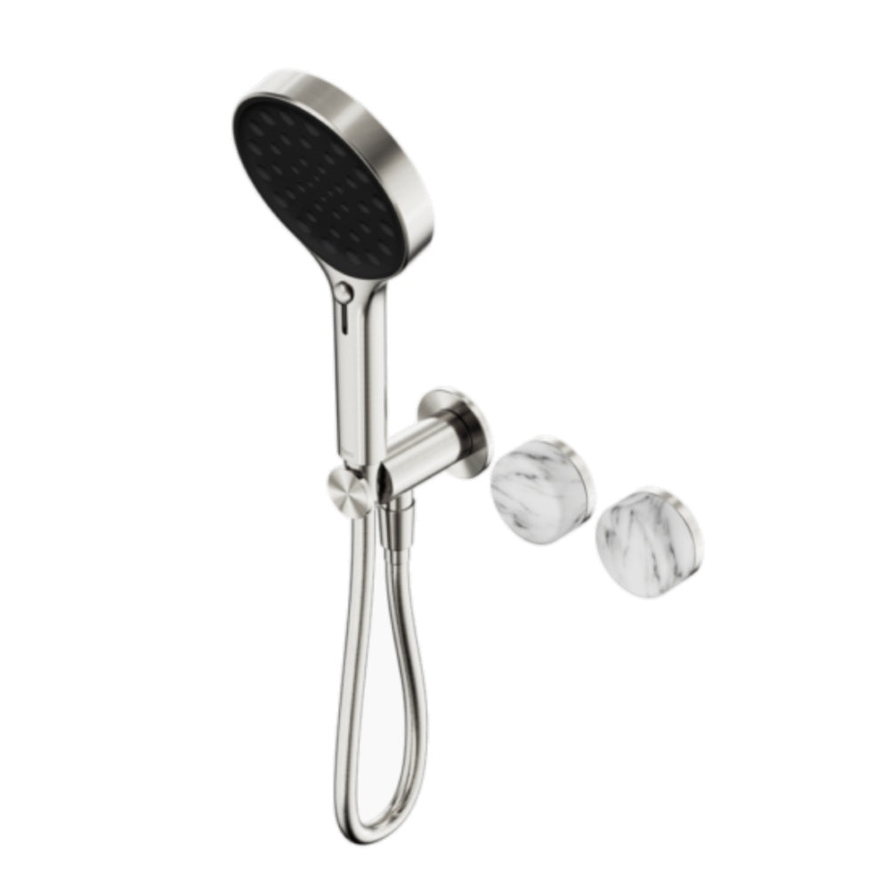 Nero Serenity Progressive Shower System w/ Arabescato Corchia Handle And Serenity Hand Shower Brushed Nickel 24E028BN