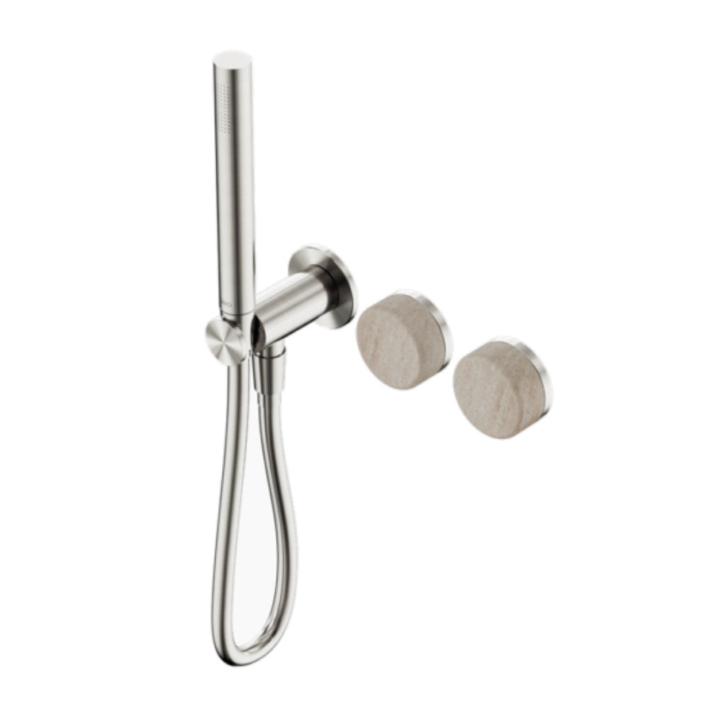 Nero Serenity Progressive Shower System w/ Rome Travertine Handle And Slim Shower Brushed Nickel 24E021BN