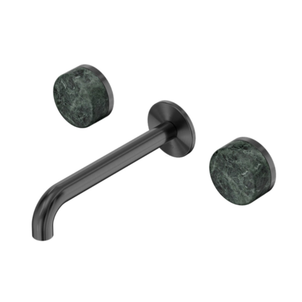 Nero Serenity Wall Basin Set 220mm Spout w/ Verde Alpi Handle Gunmetal 24D048GM