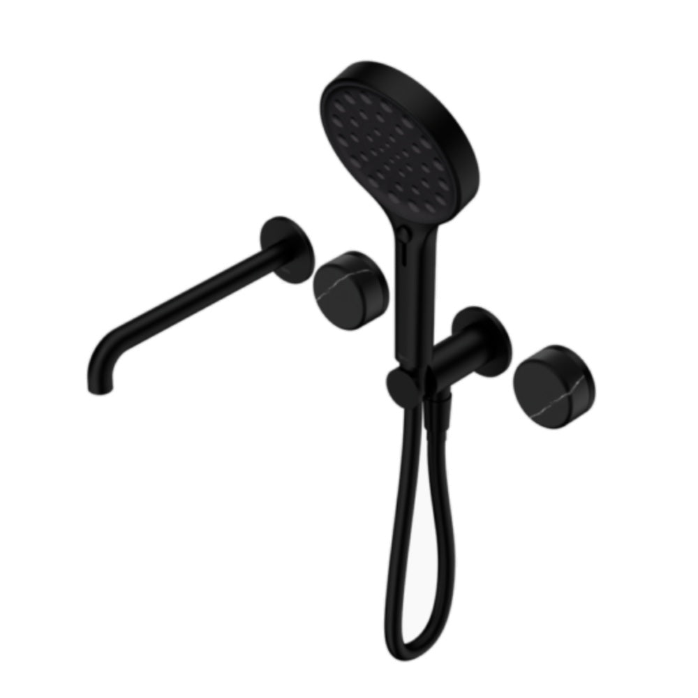 Nero Serenity Progressive Shower System w/ Spout w/ Marquina Black Handle And Serenity Hand Shower Matte Black 24E130MB